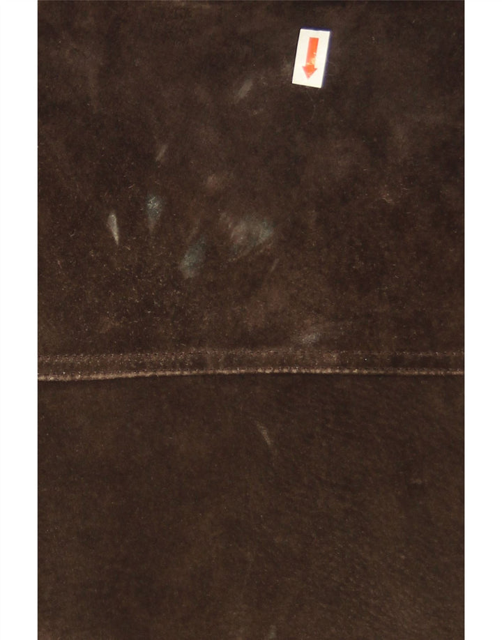 Eddie Bauer Womens Suede Crop Bomber Jacket UK 8 Small Brown Leather