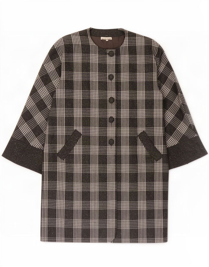 Vintage Womens Overcoat IT 48 XL Grey Check Angora