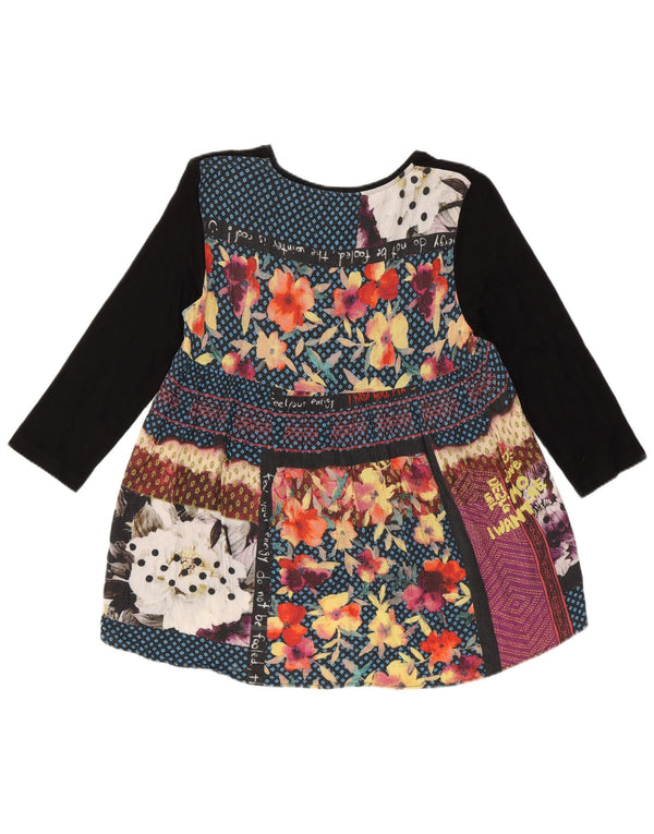 Desigual Womens Abstract Pattern Top 3/4 Sleeve UK 10 Small Black Viscose
