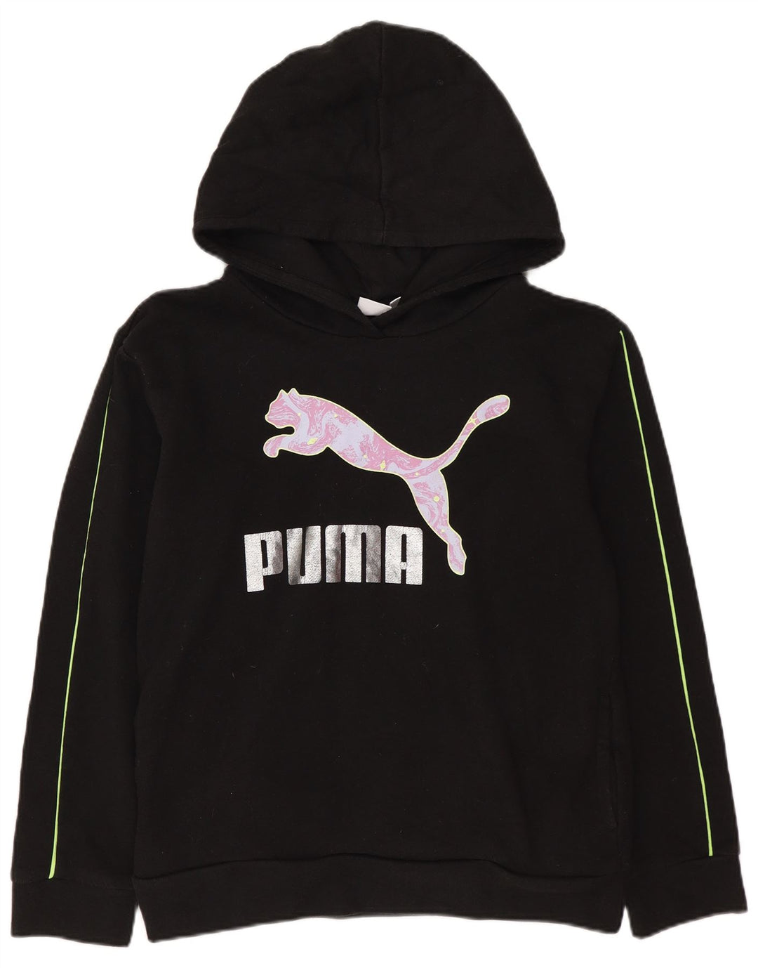 PUMA Girls Graphic Hoodie Jumper 15-16 Years Black Cotton