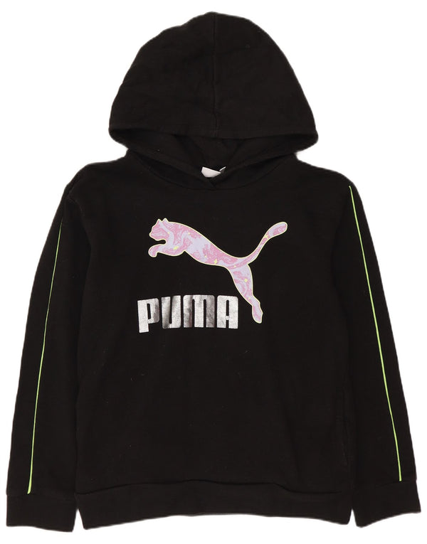 PUMA Girls Graphic Hoodie Jumper 15-16 Years Black Cotton