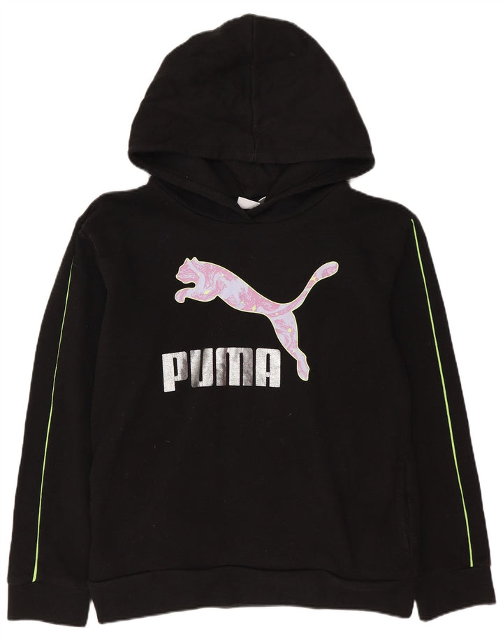 PUMA Girls Graphic Hoodie Jumper 15-16 Years Black Cotton