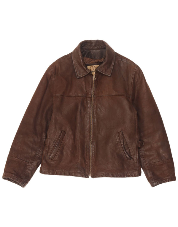 Donna Pelle Mens Loose Fit Leather Jacket IT 46 Small Brown Leather