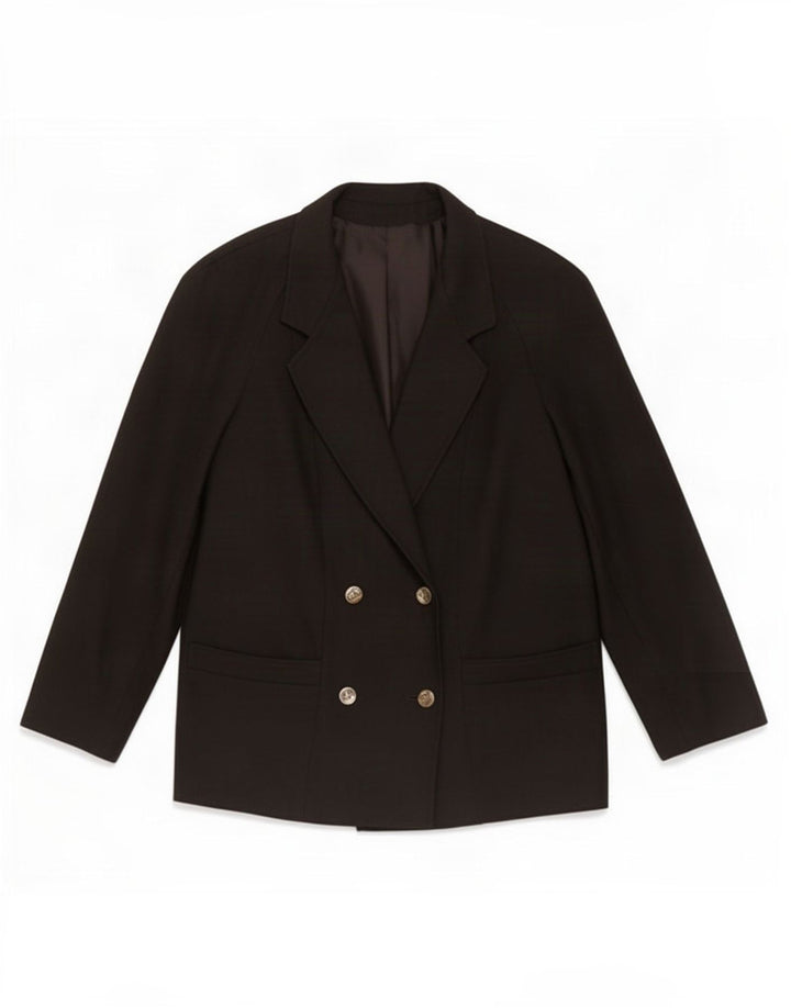 Vintage Womens Double Breasted Blazer Jacket IT 45 Medium Black Wool