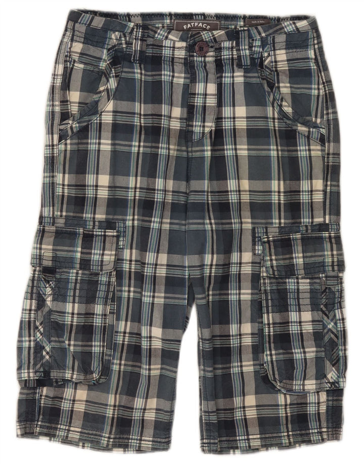 FAT FACE Boys Cargo Bermuda Shorts 12-13 Years W26 Blue Check Cotton