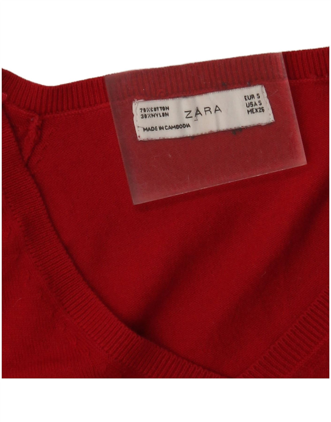 Zara Womens V-Neck Jumper Sweater UK 8 Small Red Cotton