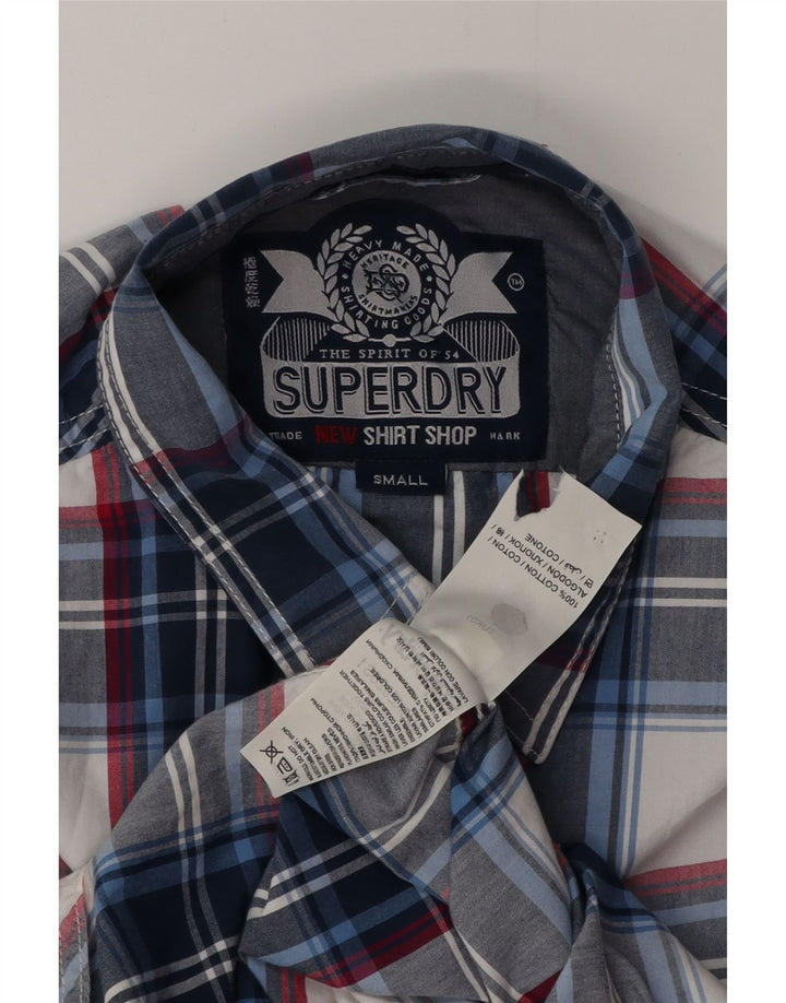 SUPERDRY Mens Shirt Small Navy Blue Plaid Cotton