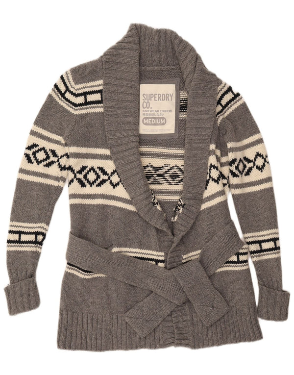 Superdry Womens Cardigan Sweater UK 14 Medium Grey Geometric Wool