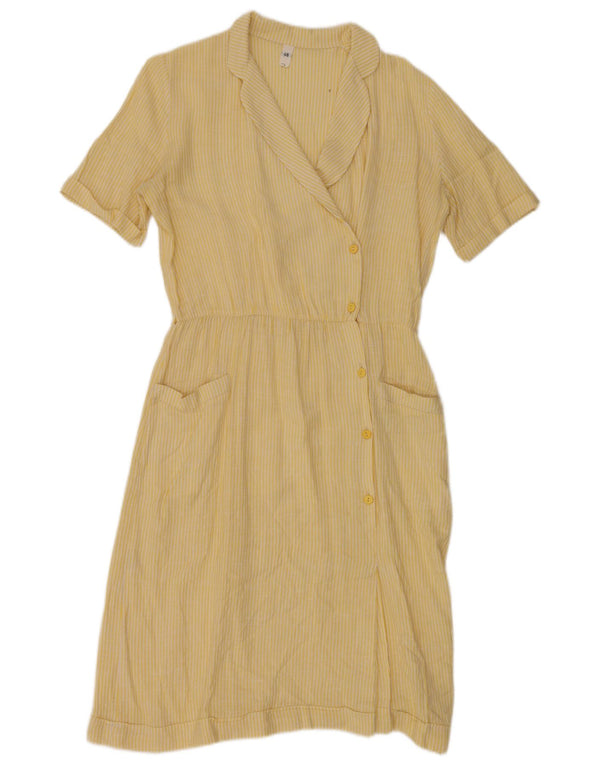 Vintage Womens Short Sleeves Shirt Dress IT 46 Large Yellow Pinstripe