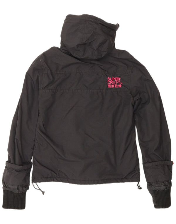 SUPERDRY Womens Loose Fit Hooded Windbreaker Jacket UK 10 Small Black