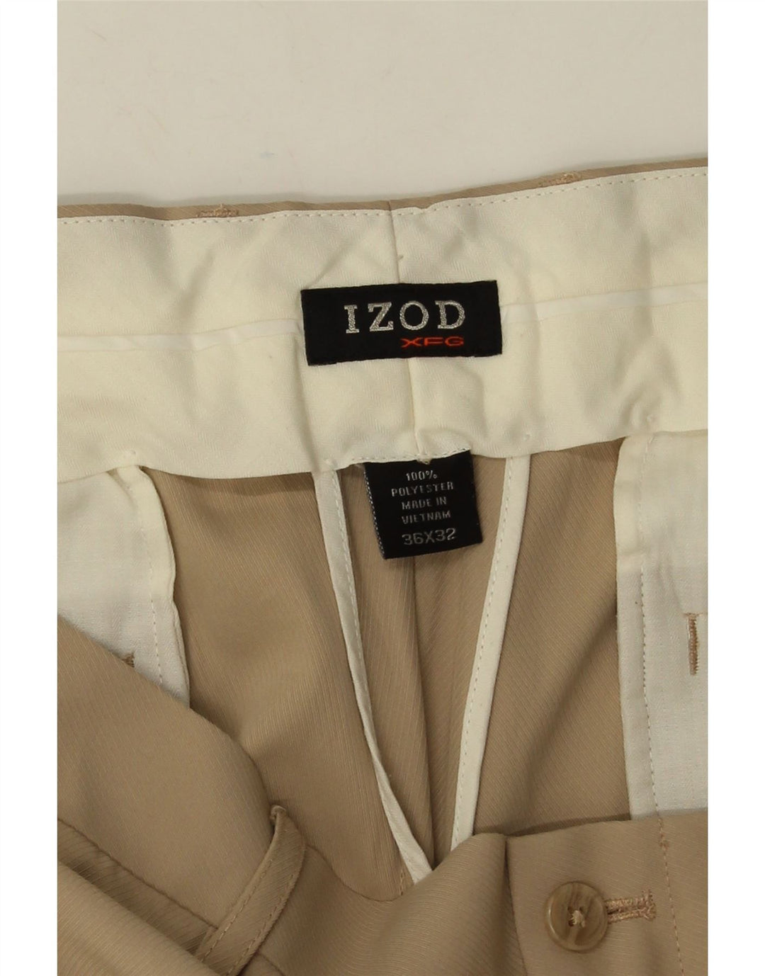 Izod Mens Straight Chino Trousers W36 L32 Beige Polyester