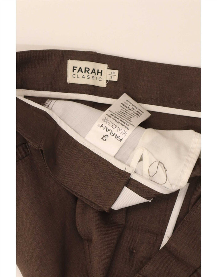 Farah Mens Straight Chino Trousers W40 L31 Brown Polyester