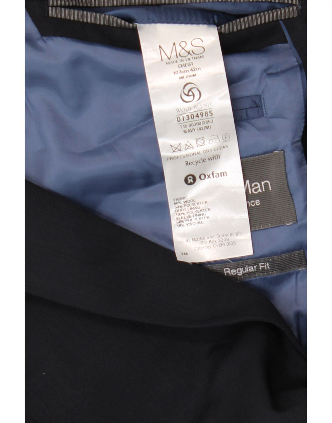 Marks & Spencer Mens 2 Button Blazer Jacket UK 42 Large Navy Blue Wool