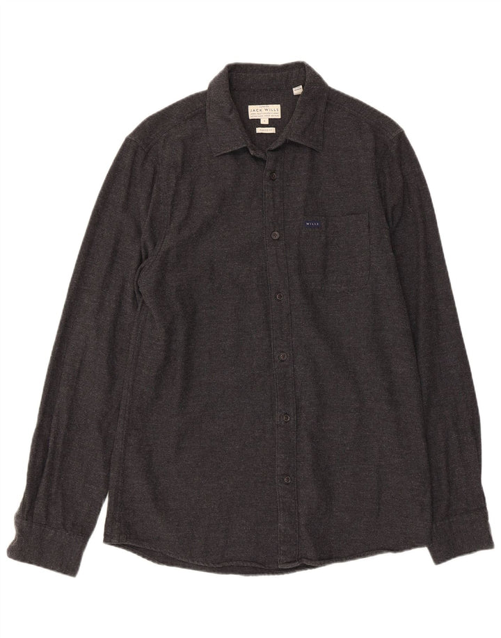 JACK WILLS Mens Classic Fit Flannel Shirt Small Grey Cotton