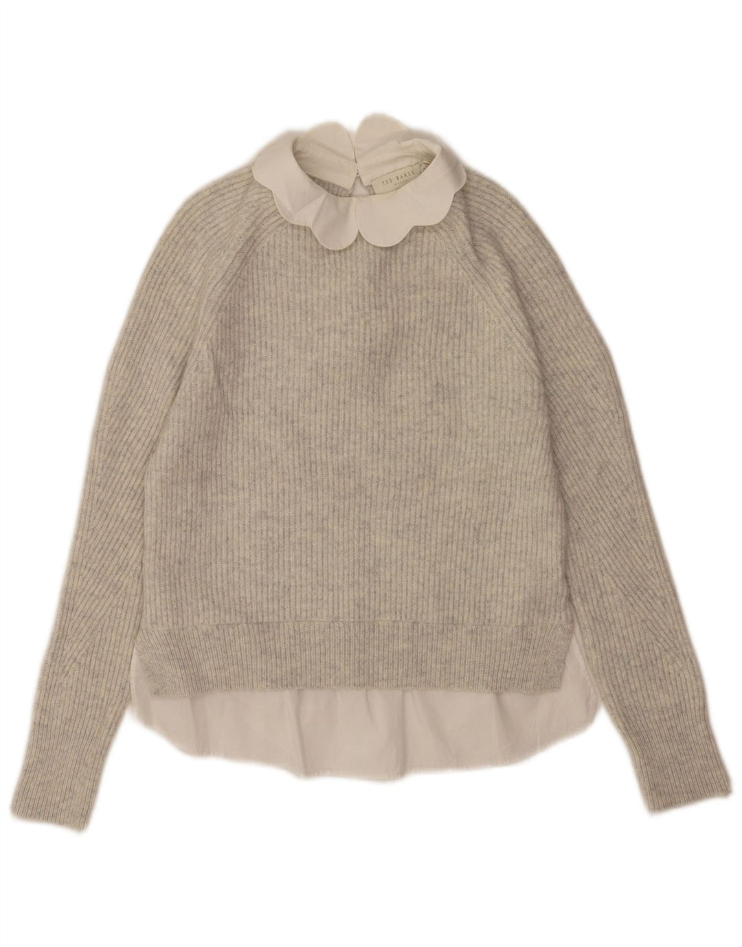 Ted Baker Womens Oversized Crew Neck Jumper Sweater US 0 2XS Grey Wool