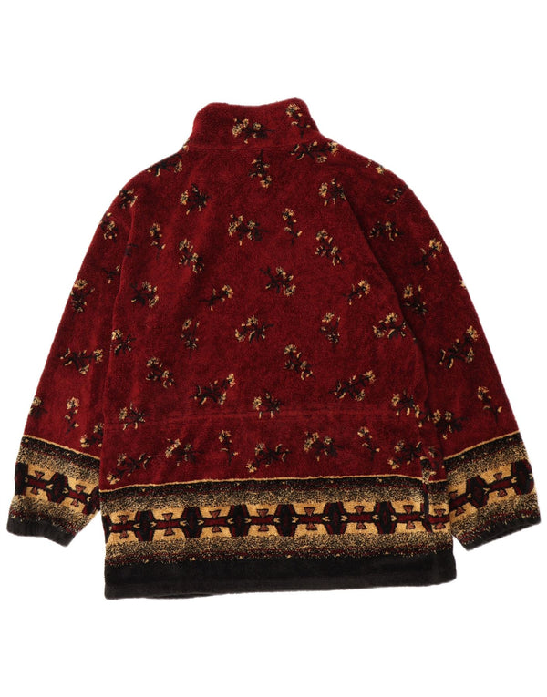 Vintage Mens Fleece Jacket UK 38 Medium Burgundy Floral