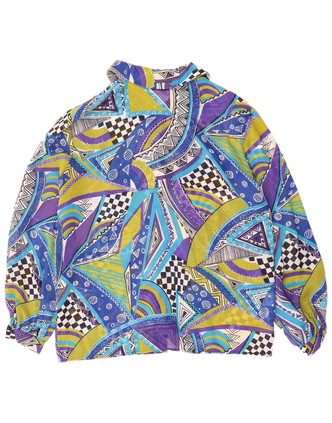 VINTAGE Womens Shirt Blouse IT 42 Medium Blue Geometric Polyester