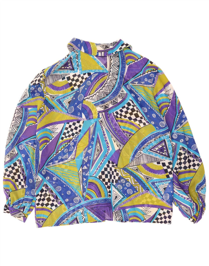 VINTAGE Womens Shirt Blouse IT 42 Medium Blue Geometric Polyester