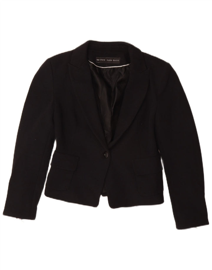 ZARA Womens 1 Button Blazer Jacket UK 12 Medium Black