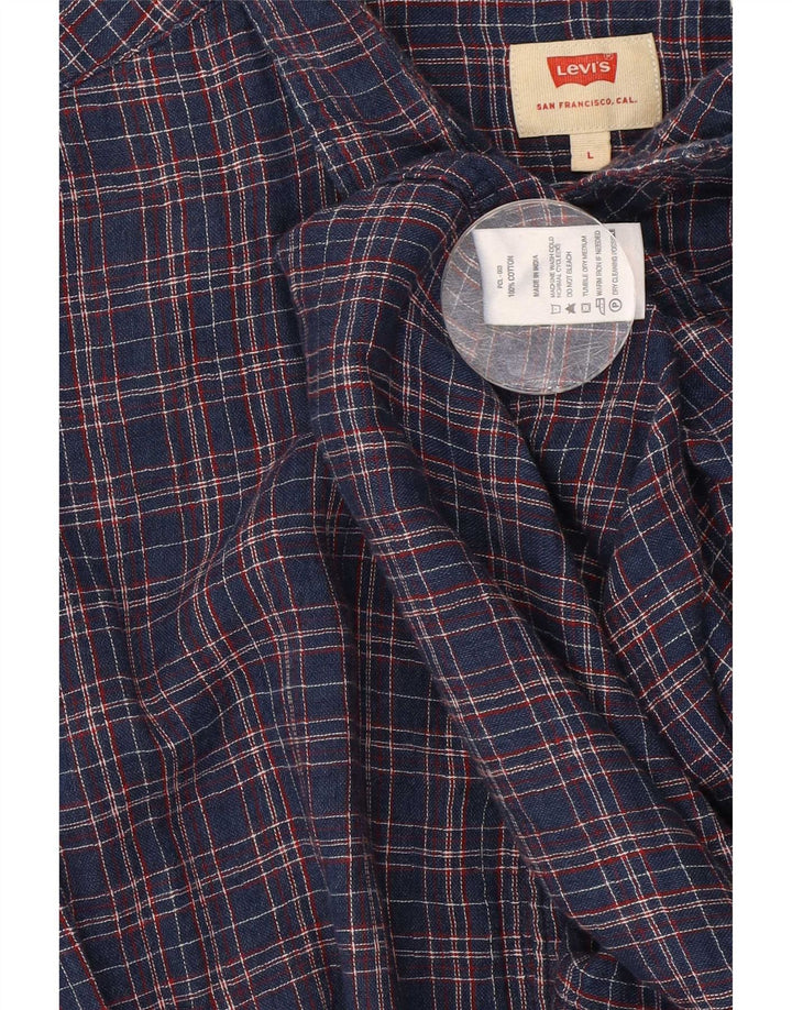 Levi's Mens Slim Fit Shirt Large Navy Blue Check Cotton