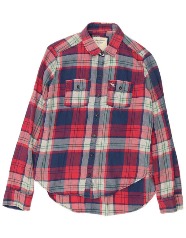 Abercrombie & Fitch Womens Oversized Flannel Shirt UK 6 XS Red Check Cotton