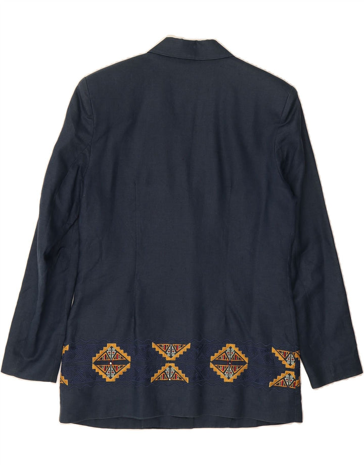 VINTAGE Womens 2 Button Blazer Jacket IT 46 Large Navy Blue Fair Isle Vintage Vintage and Second-Hand Vintage from Messina Hembry 