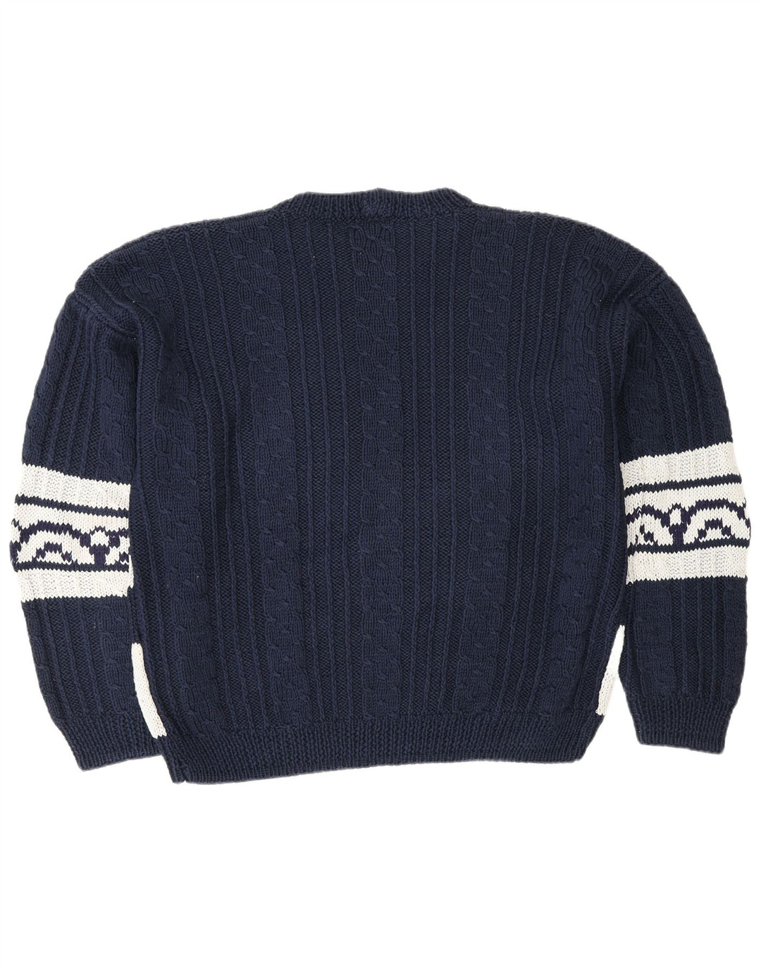 Vintage Mens Crew Neck Jumper Sweater Large Navy Blue Fair Isle