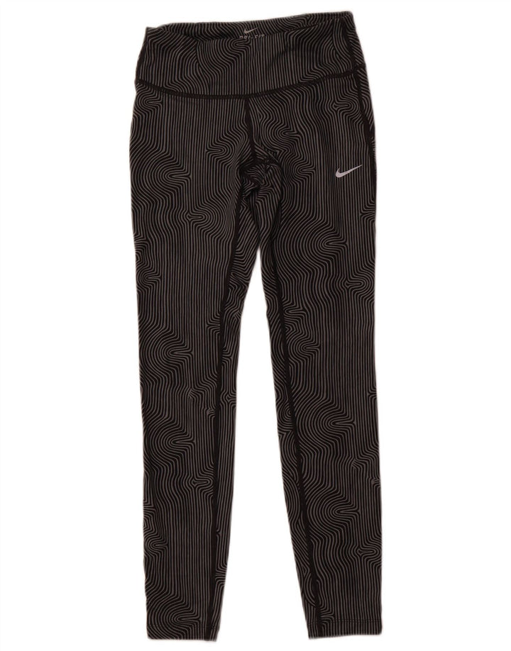 NIKE Womens Dri Fit Leggings UK 6 XS  Grey Pinstripe