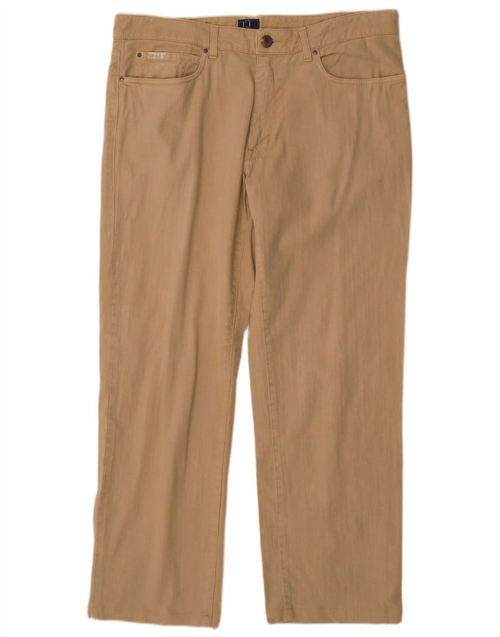 TRUSSARDI Mens Straight Casual Trousers W38 L29  Beige Cotton