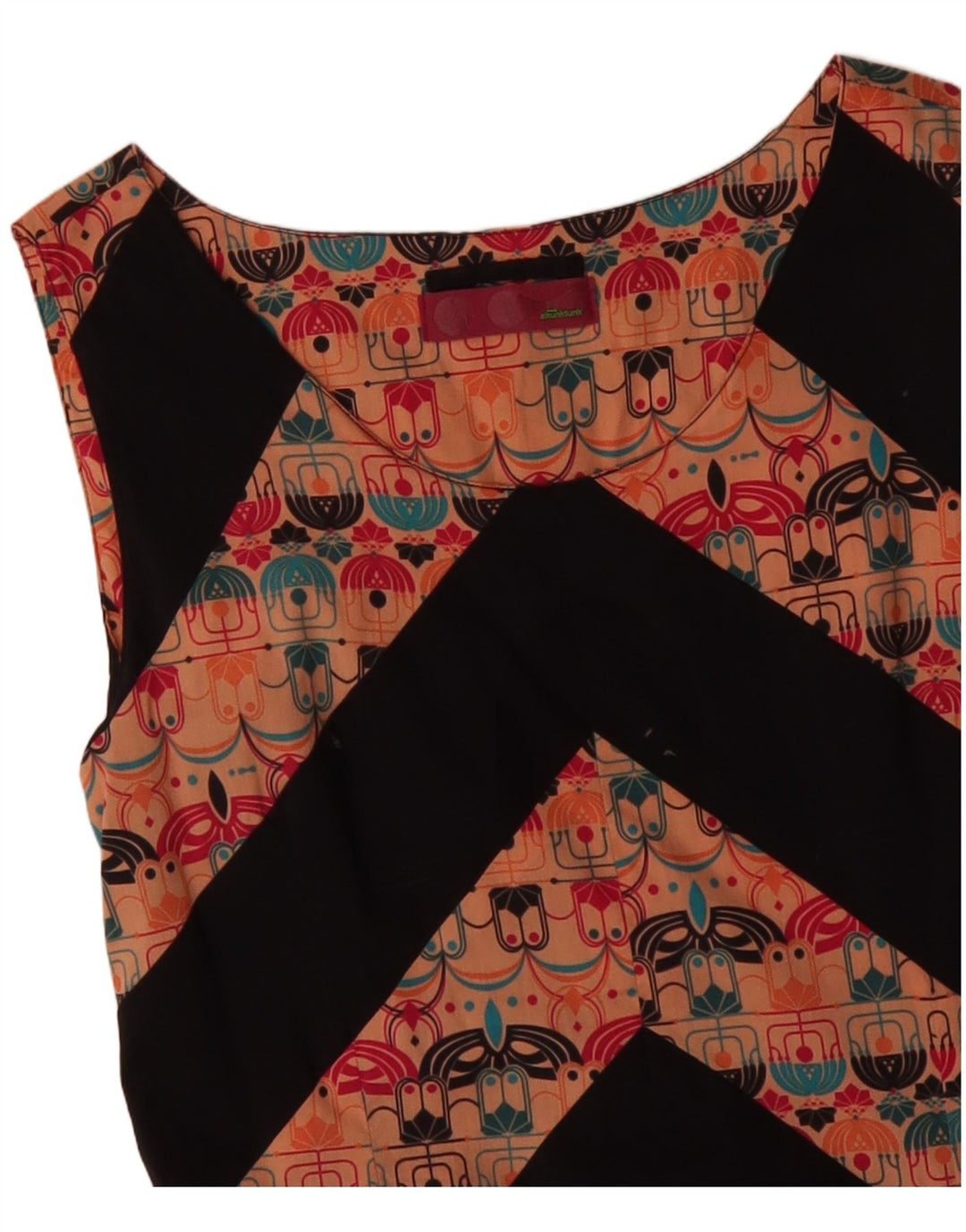 SKUNKFUNK Womens Sleeveless Shift Dress UK 12 Medium Orange Chevron Cotton