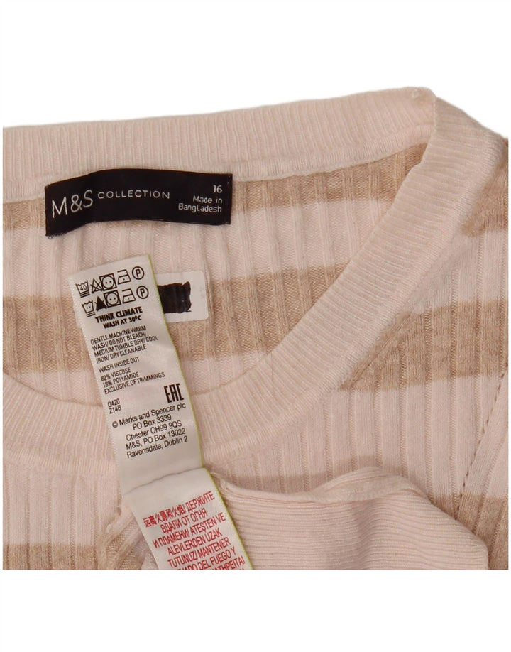 MARKS & SPENCER Womens Crop Crew Neck Jumper Sweater UK 16 Large Beige