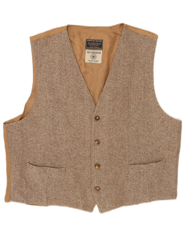 Porto Di Panama Mens Waistcoat IT 54 XL Brown Wool