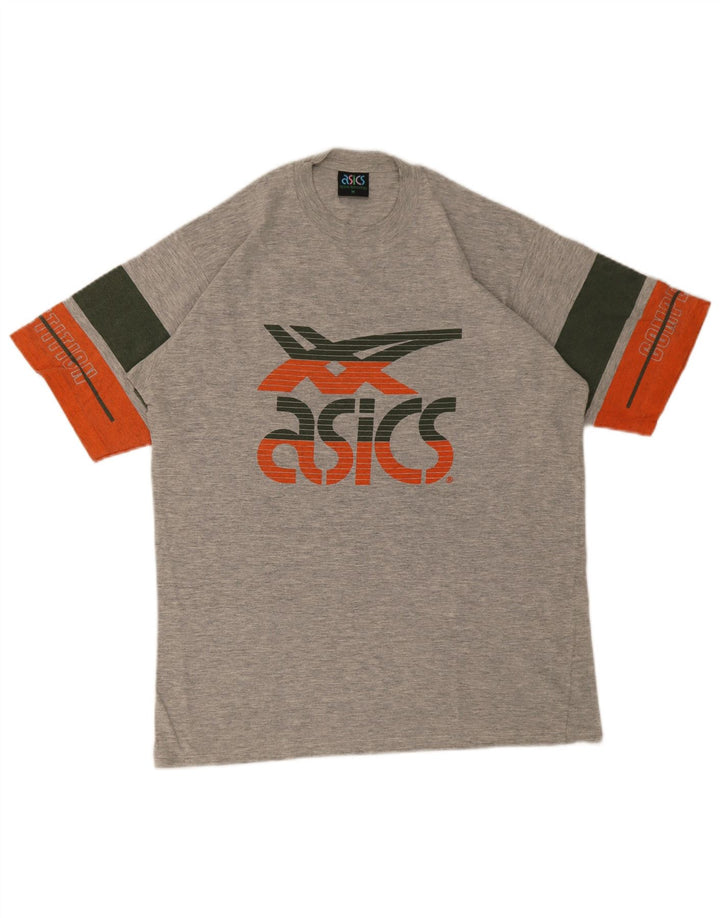 Asics Mens Graphic T-Shirt Top Medium Grey Colourblock