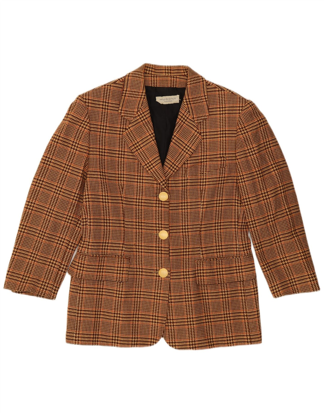Vintage Womens 3/4 Sleeve Blazer Jacket IT 44 Medium Brown Houndstooth