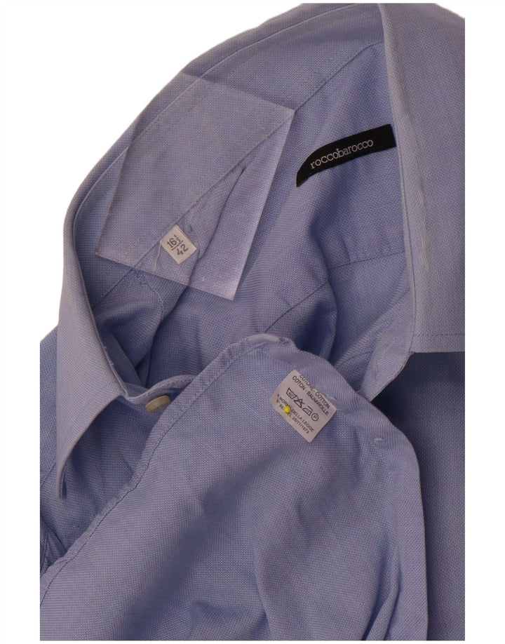Roccobarocco Mens Shirt Size 42 16 1/2 Large Blue Cotton