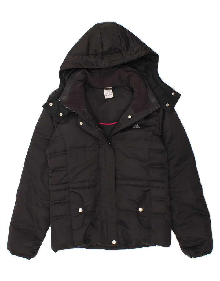 ADIDAS Womens Hooded Padded Jacket UK 12 Medium  Black Vintage Adidas and Second-Hand Adidas from Messina Hembry 