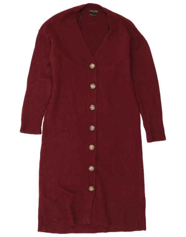 Massimo Dutti Womens Longline Cardigan Sweater UK 10 Small Burgundy Wool
