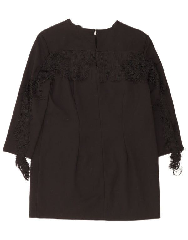 Zara Womens 3/4 Sleeve Shift Dress UK 16 Large Black Cotton