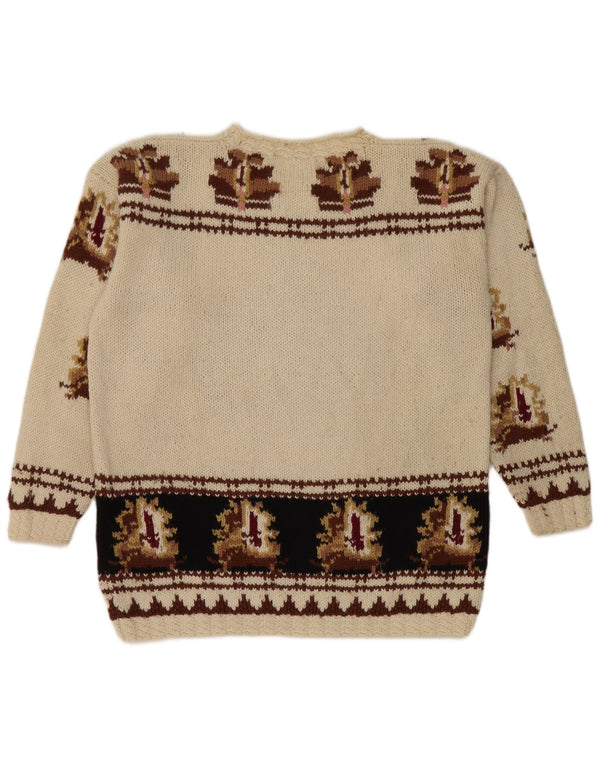 Vintage Womens Crew Neck Jumper Sweater UK 14 Medium Beige Retro