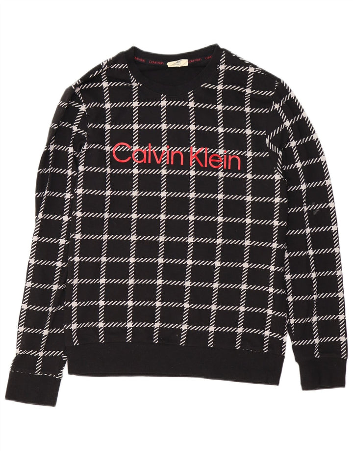 CALVIN KLEIN Mens Graphic Sweatshirt Jumper Small Black Check Cotton