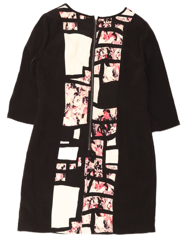 Vintage Womens 3/4 Sleeve Shift Dress UK 12 Medium Black Floral