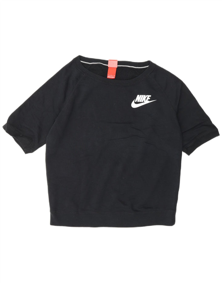 NIKE Womens Short Sleeve Sweatshirt Jumper UK 16 Large Black Cotton
