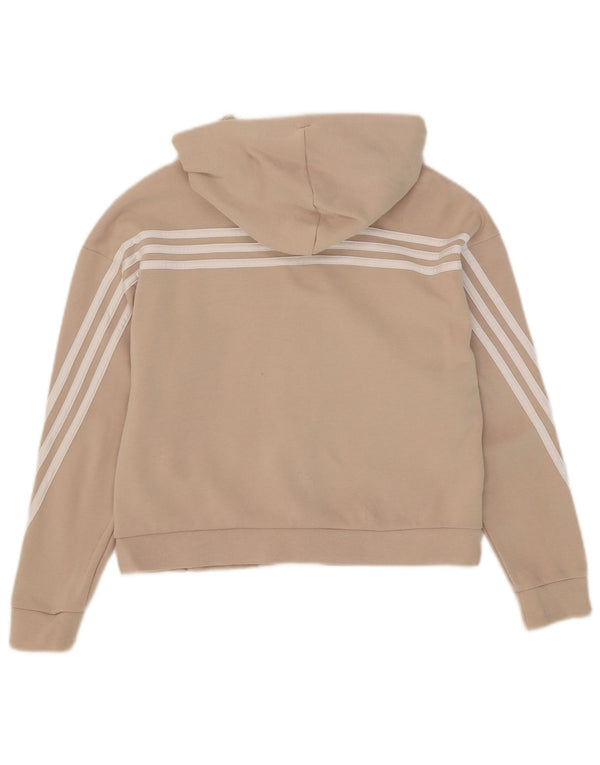 Adidas Girls Crop Zip Hoodie Sweater 11-12 Years Beige Cotton