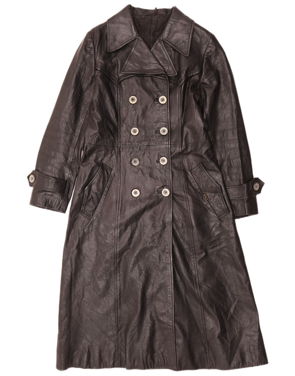 VINTAGE Womens Leather Coat UK 12 Medium Black Leather