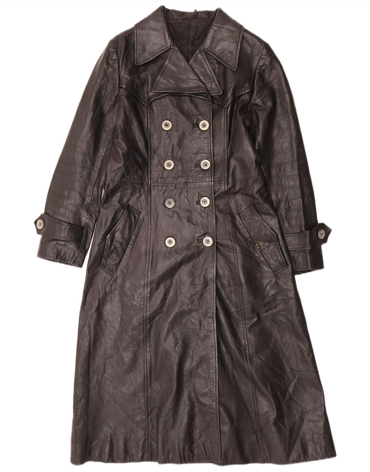 VINTAGE Womens Leather Coat UK 12 Medium Black Leather