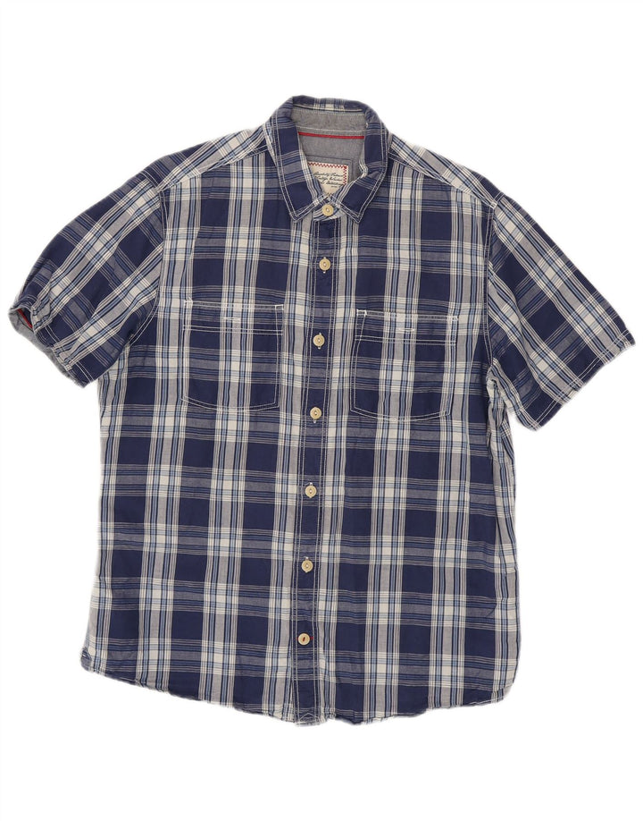 FAT FACE Mens Short Sleeve Shirt Medium Navy Blue Check Cotton
