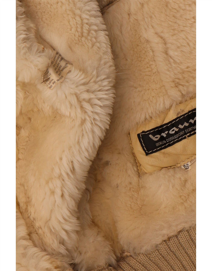 VINTAGE Mens Sherpa Jacket IT 56 3XL Beige Wool