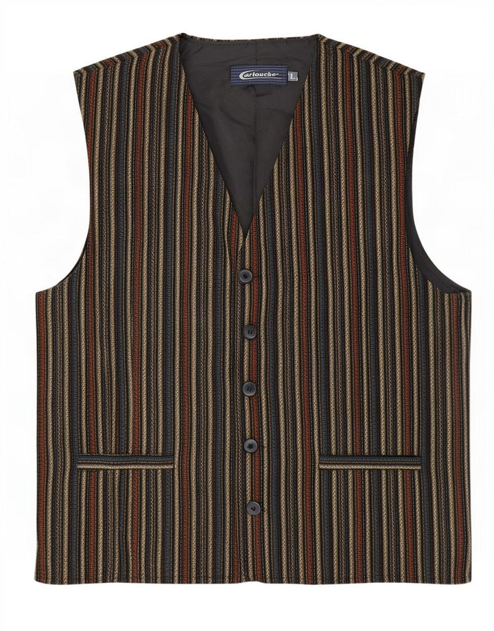 Cartouche Mens Waistcoat Large Beige Striped Polyester