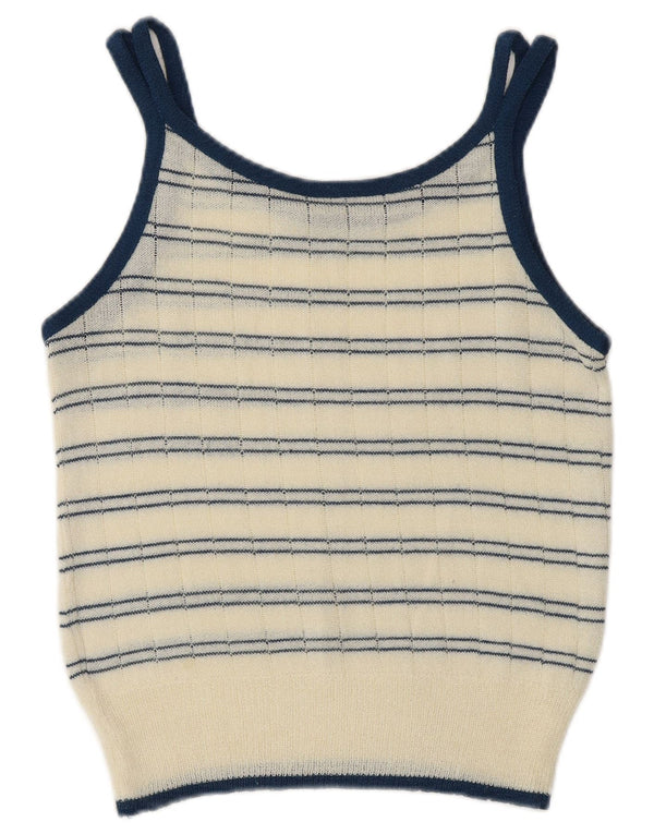 Vintage Womens Crop Knit Cami Top UK 10 Small Off White Striped