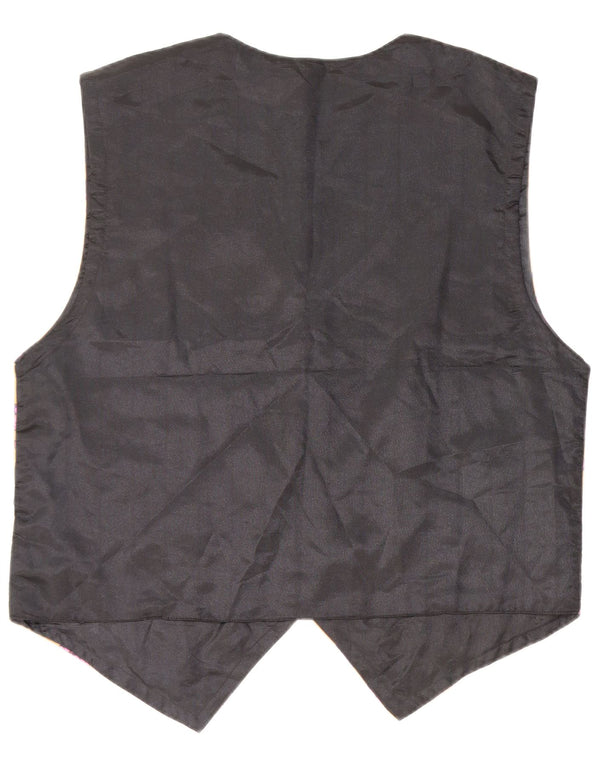 BROADWAY Mens Graphic Waistcoat Large Yellow Colourblock Viscose